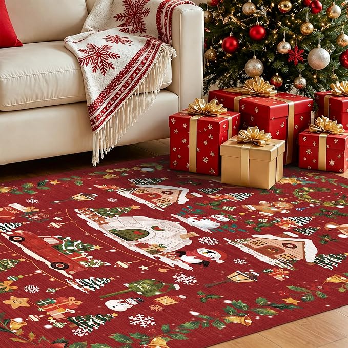 Washable Christmas Rug Runner 3x4: Non Slip Small Area Rug - Image 2