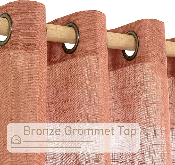 LAMIT Terracotta Linen Semi Sheer Curtains 45 Inch Length, Light Filtering - Image 4