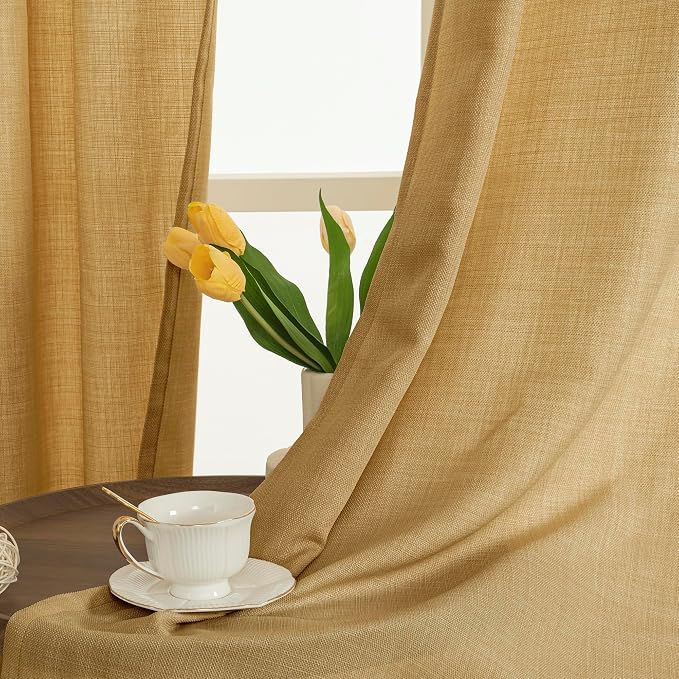 LAMIT 72 inch Linen Curtains for Bedroom, Grommet Thick Linen Textured Privacy - Image 2