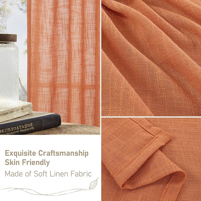 Burnt Orange Linen Curtains for Living Room, 90 Inches Long Light Filtering - Image 6