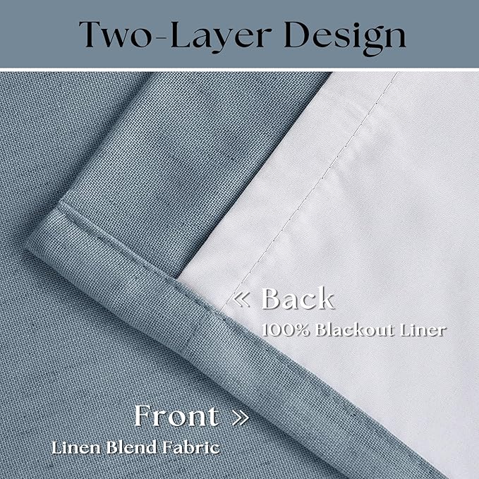 Dusty Blue 100% Blackout Linen 108 Inch Curtains - Image 4