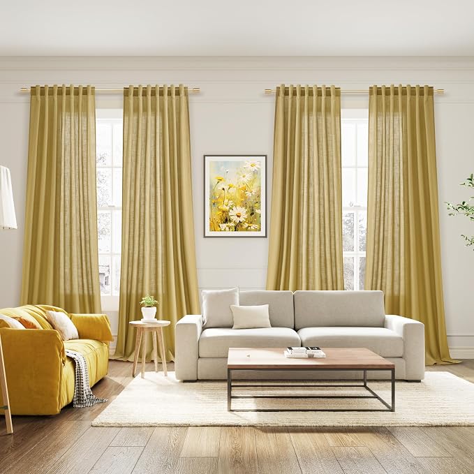 Nanspring Gold Linen Curtains 108 Inches Long - Image 7