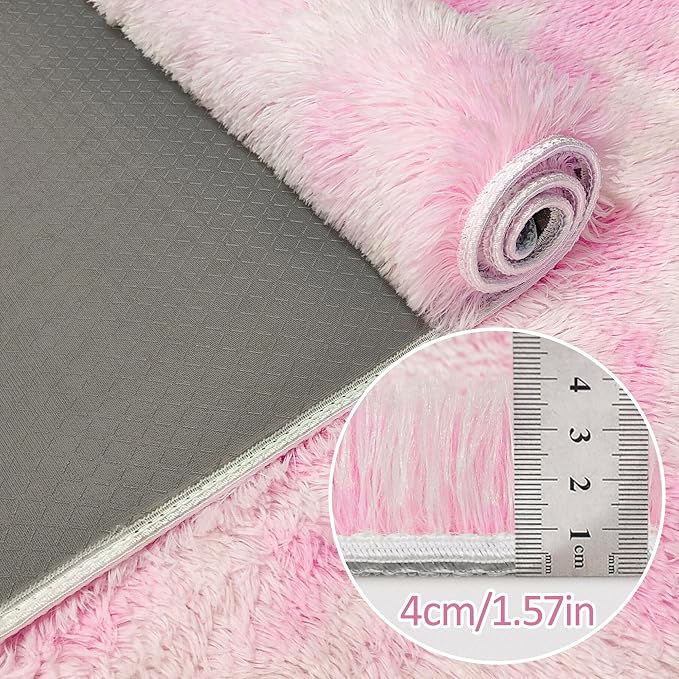 Tie-Dye Pink Upgraded Anti-Slip Fluffy Shag Rug - Image 5