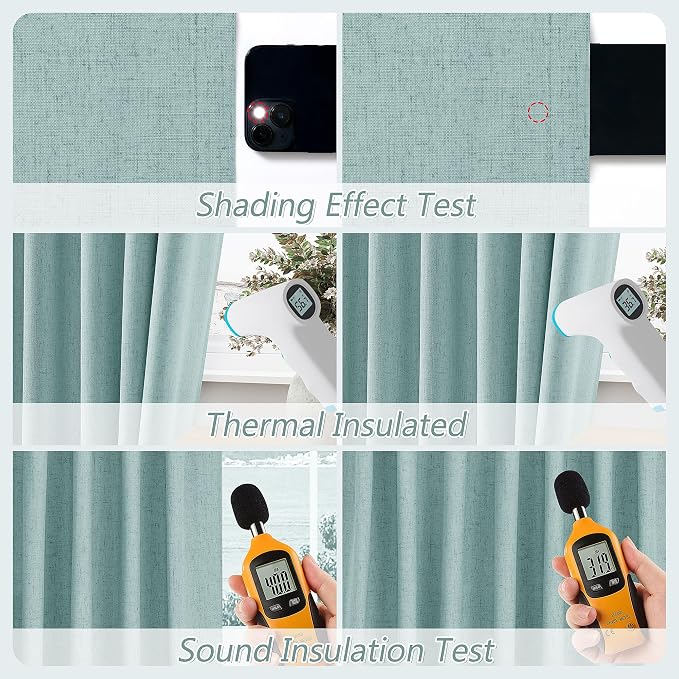 Guken Light Blue 100% Blackout Linen Curtains 100 Inch Length 2 Panels Set - Image 5