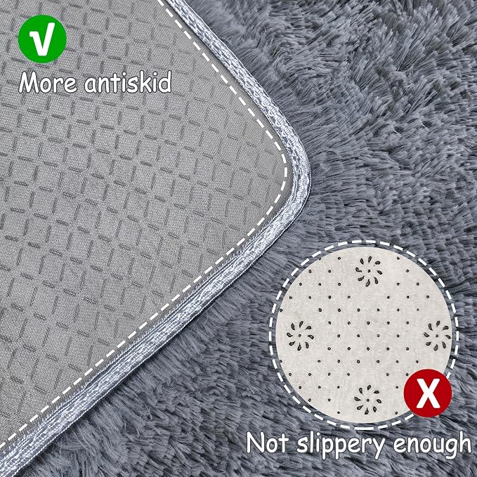 2x10 Bedside Area Rugs for Bedroom Soft Fluffy Shag Grey Rug for Hallway - Image 4