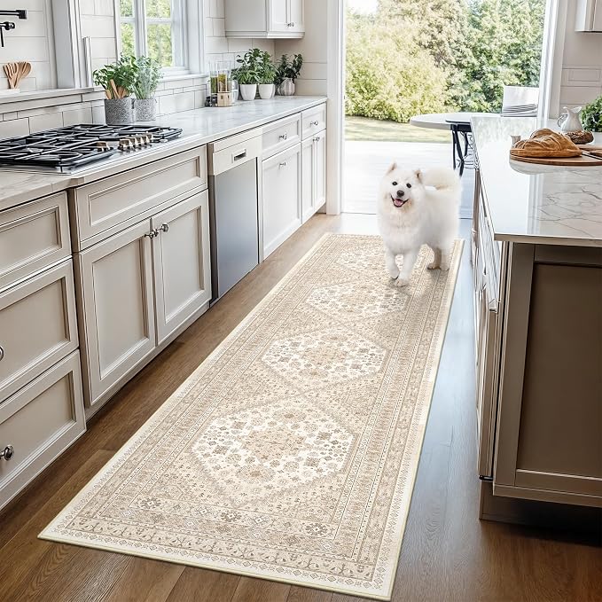 Kitchen Runner Rug Non Slip Washable Rugs 2.5x8, Cream/Beige | Soft Low Pile - Image 9