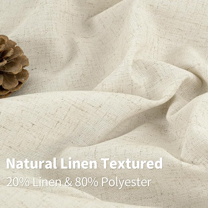 YoungsTex 90 Inch Length Beige Linen Curtains 2 Panels - Image 3