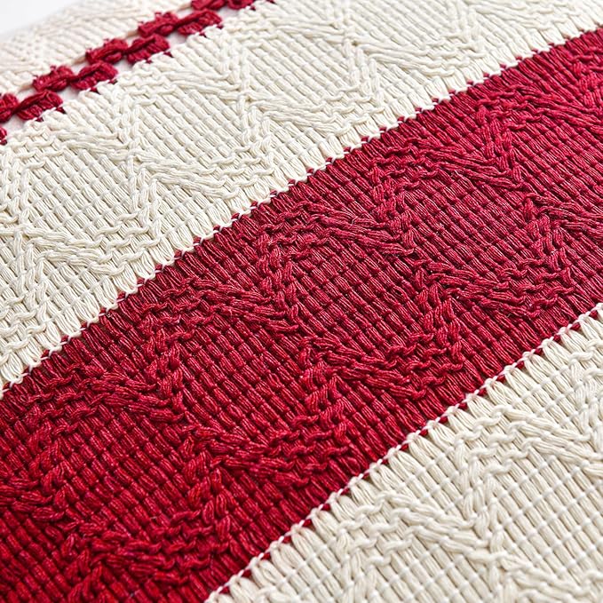 Fancy Homi Set of 1 Boho Red Lumbar Decorative Throw Pillow Cover 12x20 Inch - Image 4