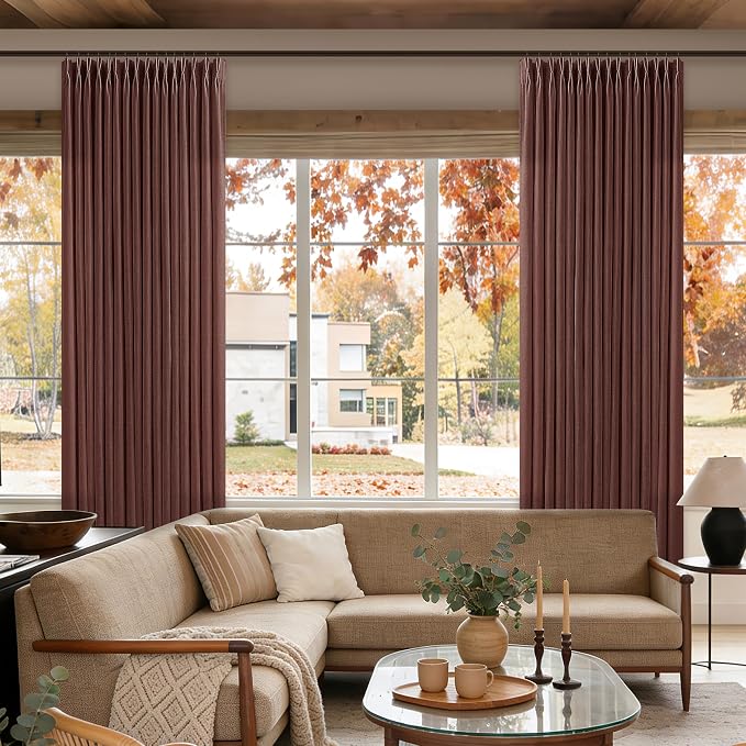 Linen Pleated Rust Brown Memory Trained Light Filtering Curtains 102 Inch | 102 - Image 6