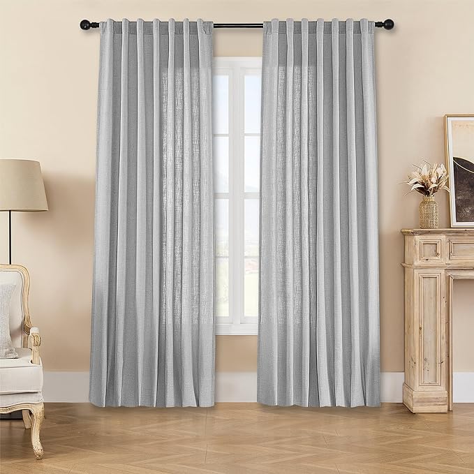 Joydeco Linen Curtains 90 Inch Length, Light Filtering Curtains by JOYDECO