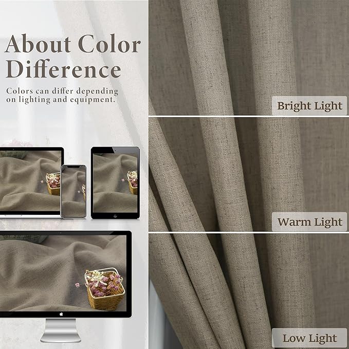 Pitalk Taupe Linen Curtains 72 Inch Length - Image 3