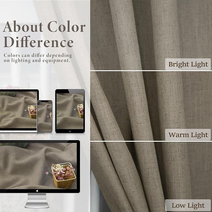 Extra Long Curtains 2 Panels Set Dark Taupe Linen Curtains 108 inches Long - Image 3