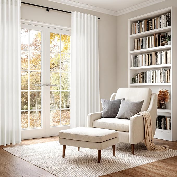 Beige White Linen Curtains for Living Room Extra Long 110 Inches Long Back Tab - Image 6