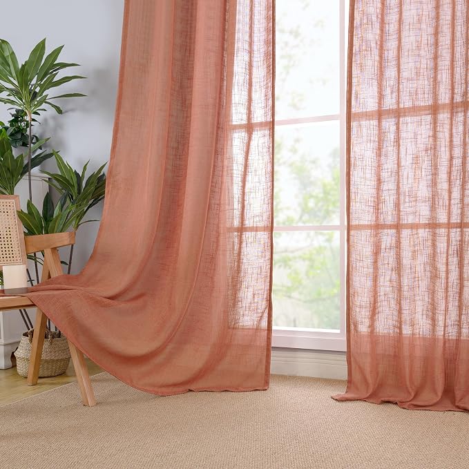 Terracotta Sheer Linen Curtains - Image 9