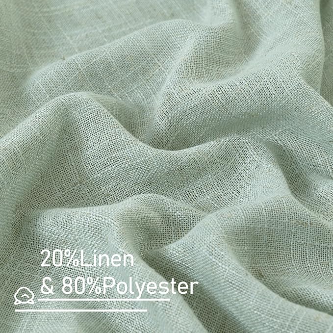 Short Linen Window Curtains 40 Inch Length 2 Panels, Light Sage | Semi Sheer - Image 2