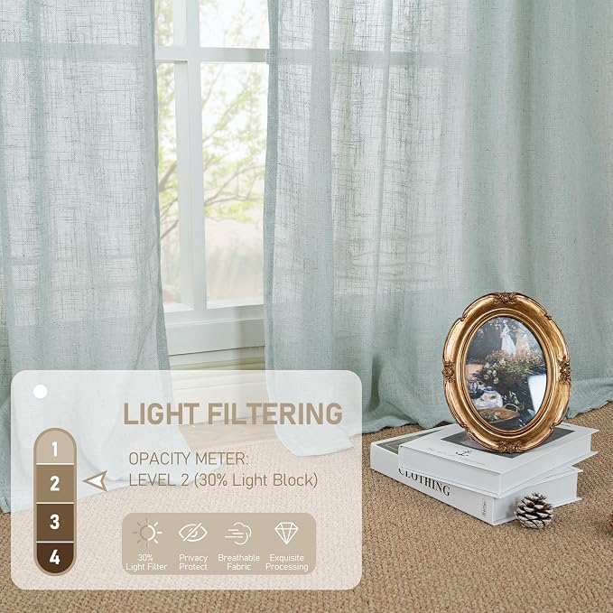 Greyish Blue Linen Curtains 45 Inches Long - Image 4