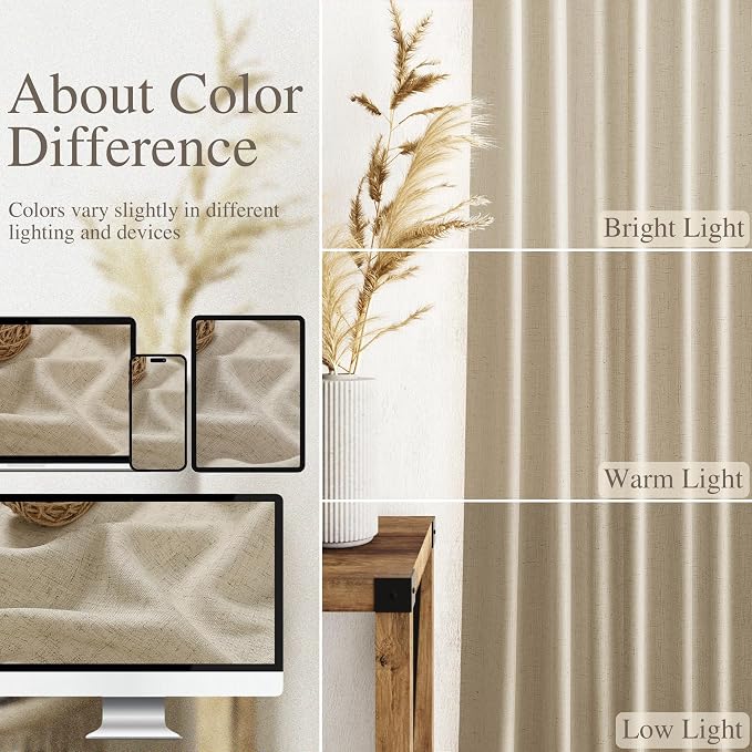 Eggshell Beige Linen Curtains for Living Room 98 Inches Long Light Filtering - Image 3