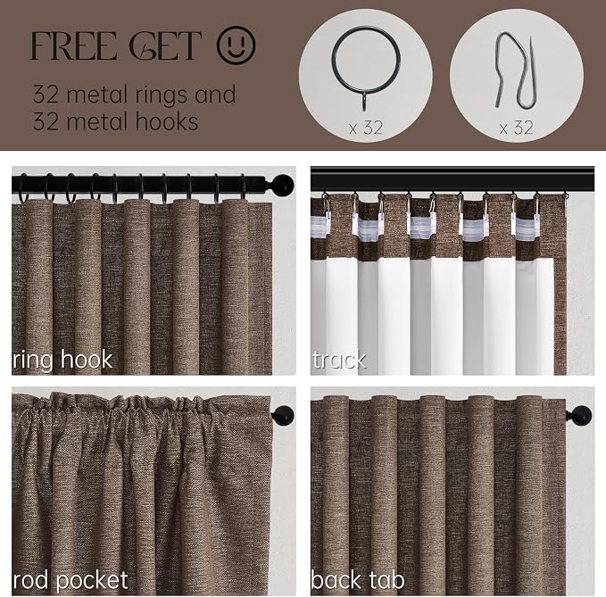 Topfinel Chocolate Brown Linen Curtain 120 Inches Long - Image 4