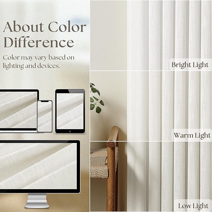 Beige White Linen Kitchen 24 Inch Curtain 2 Panels Pinch Pleat | Off White - Image 4