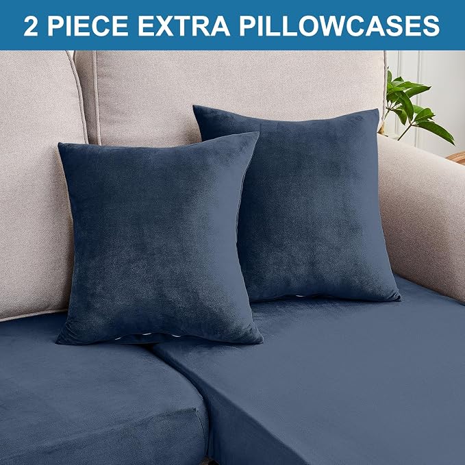 Couch Cover 4-Piece Elastic Velvet Couch Cushion Covers & Chaise Slipcovers - Image 7