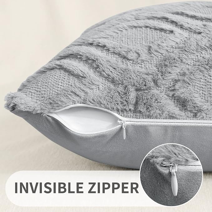 decorUhome Throw Pillow Covers 12x20 Inch Set of 2, Soft Plush Faux Wool Grey - Image 3