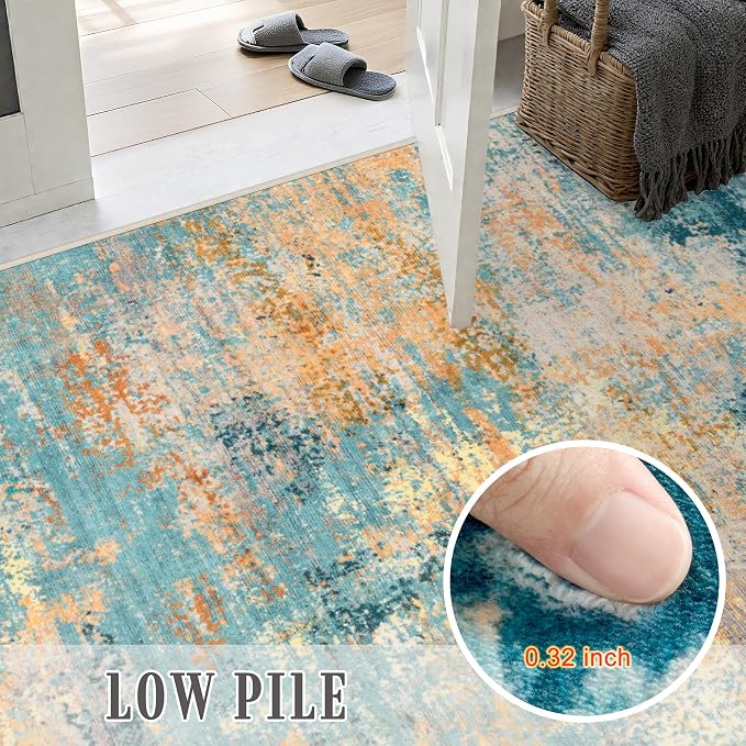 Area Rug Living Room: 4x4 Modern Washable Soft Carpet Rosy Haze | - Image 7