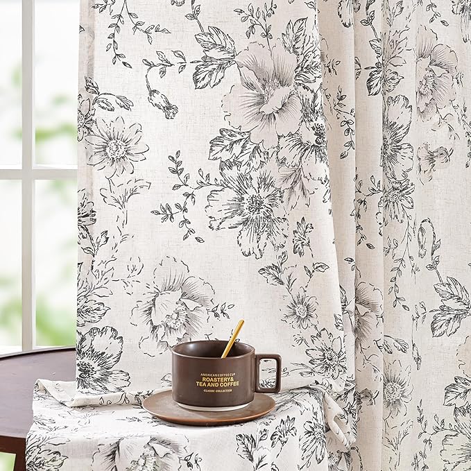 jinchan Linen Blend Curtain Floral Curtains - Image 5