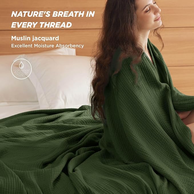 Bedsure 100% Cotton Muslin Throw Blanket Large 50x70 Inches - Image 2