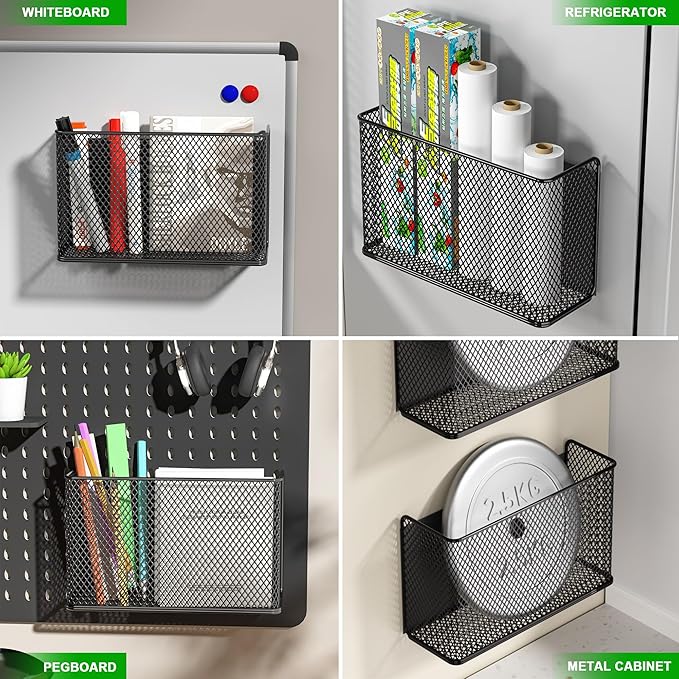 Magnetic Baskets Shelf Bins Organizer Holder Storage Rack Containers for Fridge, Whiteboard, Locker - Home Kitchen Laundry Office School
