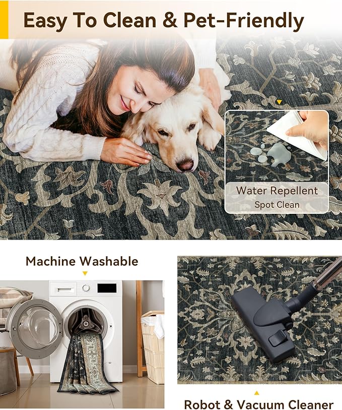 RELEANY Washable Area Rug, Square 10'x10', Water Repellent, Pet Friendly - Image 3