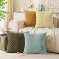 Set of 4 Yellow Olive Aqua Decorative Throw Pillow Covers 20x20 Inch Corduroy by Cozoomy