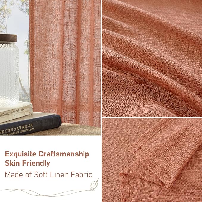Terracotta Linen Semi Sheer Curtains 63 Inch - Image 5