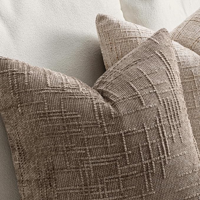 MIULEE Chenille Textured Throw Pillow Covers Taupe Grey 16x16 Set of 2 | Slubby - Image 3