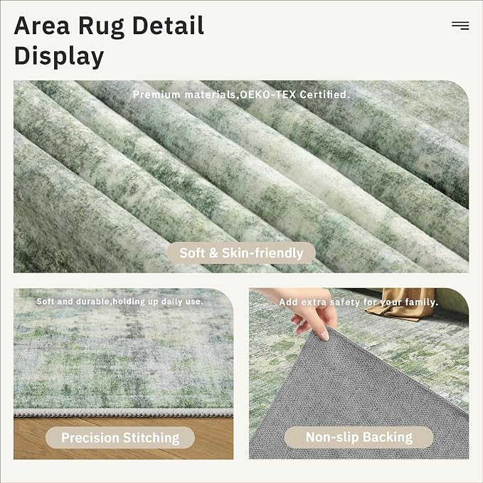 Soalmost Abstratc Runner Rug 2x6 Kitchen Hallway Runners Green/Ivory | Low-Pile - Image 6