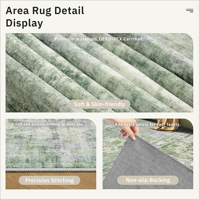 Soalmost Abstract 5x5 Round Rug 5ft Circle Living Room Rugs, Low Pile Stain - Image 6
