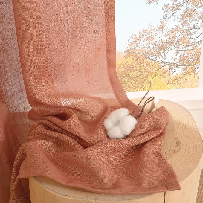 BGment Terracotta Linen Curtains 60 X 84 Inch Length, Wide Semi Sheer Drapes - Image 7