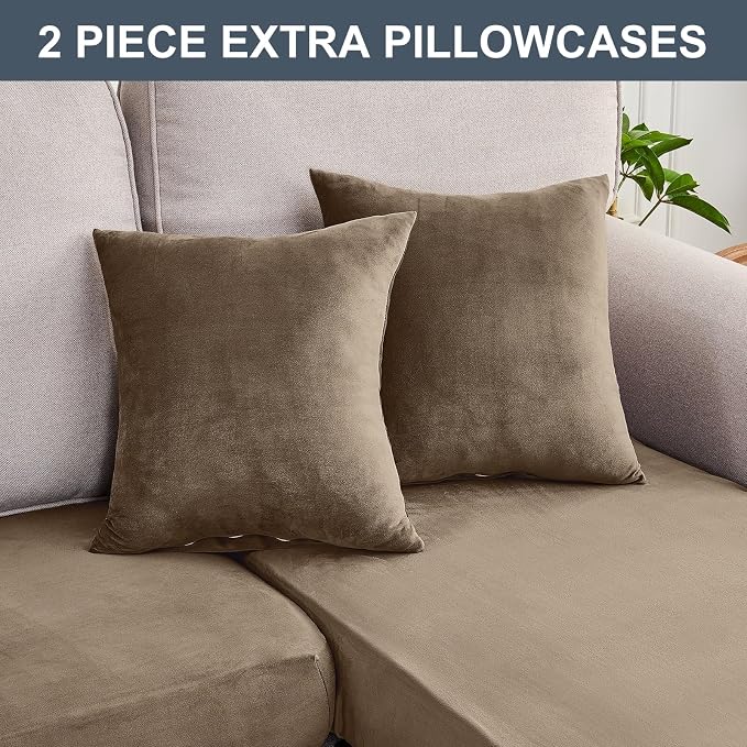 Couch Cover 6-Piece Elastic Velvet Couch Cushion Covers & Chaise Slipcovers - Image 8