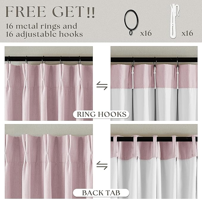 Light Pink Linen 100% Black Out 120 Inch Curtains - Image 6