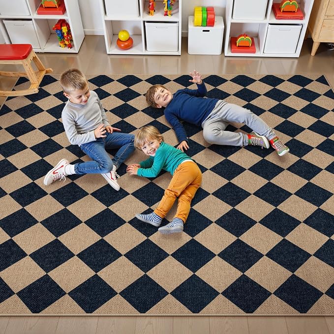 Lahome Checkered Easy Jute 5x7 Area Rugs, Washable Outdoor Patio Rug - Image 7