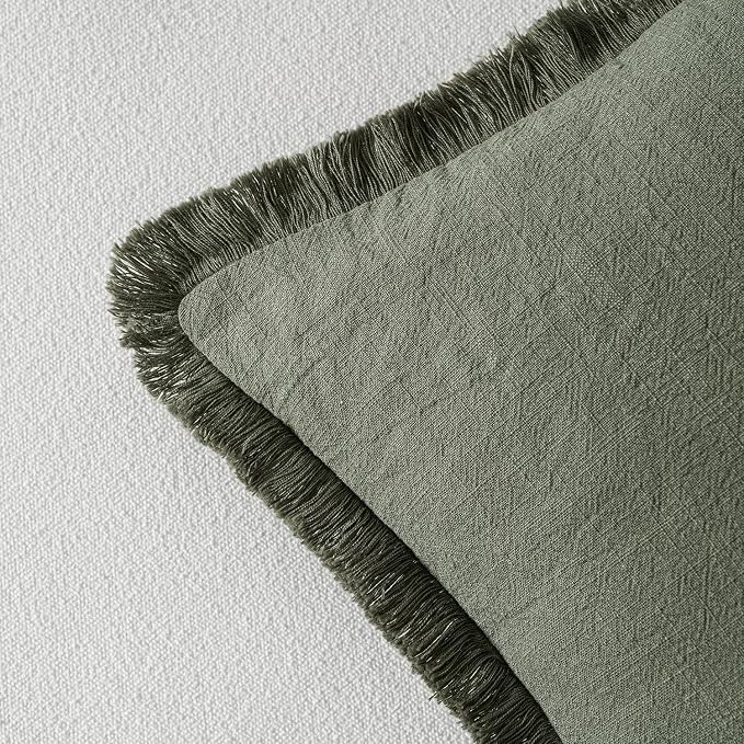 MIULEE Linen Decorative Euro Throw Pillow Covers Light Olive Green 22x22 | Set - Image 3