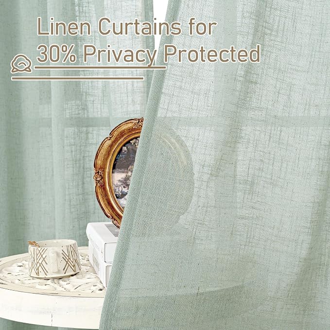 Light Sage Semi Sheer Linen Curtains 72 inch Length - Image 5