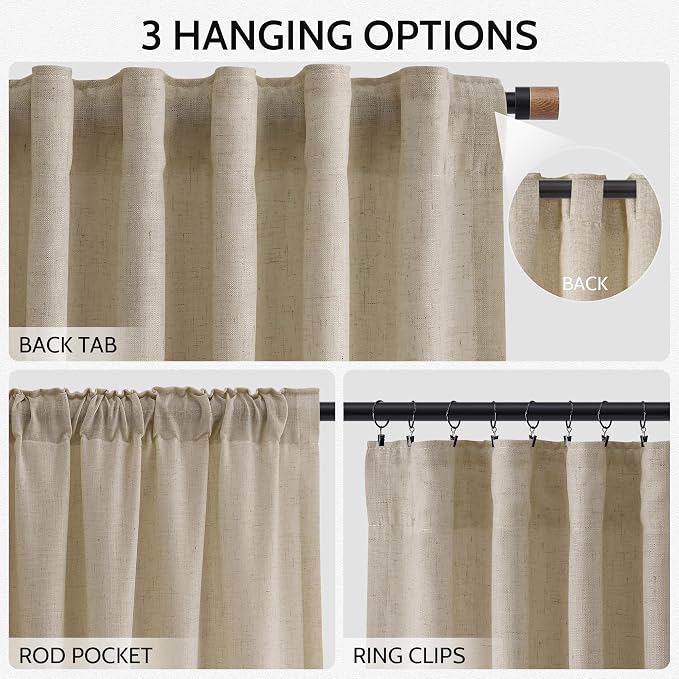 Eggshell Beige Linen Curtains for Living Room 100 Inches Long Light Filtering - Image 2