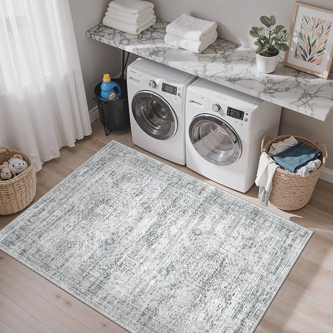 Soalmost 3x5 Rugs Non-Slip, Small Washable Kitchen Entryway Area Rug Grey | - Image 9