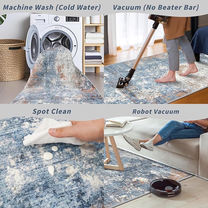 2x5 Washable Kitchen Rug Runner – Non-Slip Abstract Modern Neutral Small Rug - Image 6