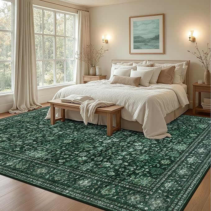 8x10 Area Rugs for Living Room: Washable Rug Soft Vintage Distressed Floral - Image 4