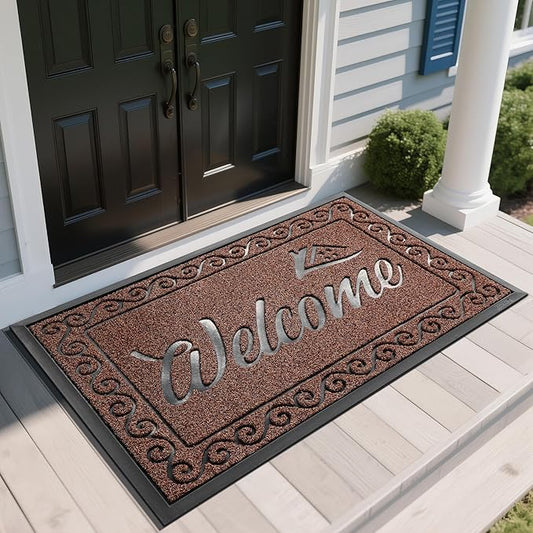 Yimobra Welcome Mat, Heavy Duty Sturdy Door Mats for Home Entrance Outdoor Indoor, Front Doormat for Outside Patio Floor Entry Porch Garage Office, Waterproof, Low Profile, 60 x 36, Maroon
