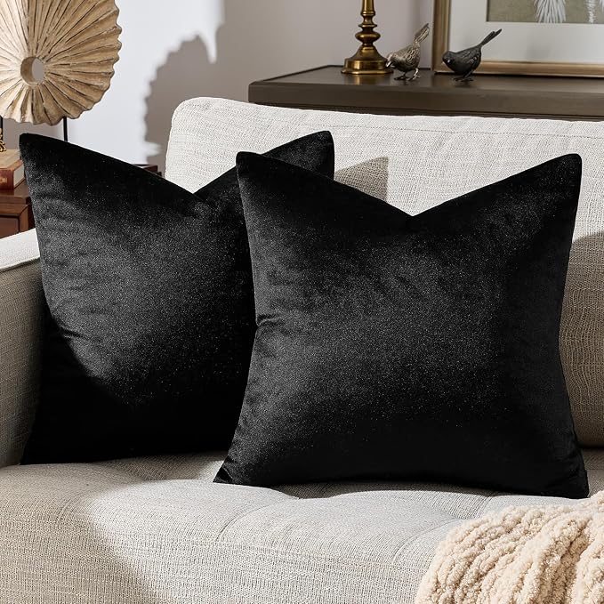 GIGIZAZA Black Velvet Pillow Covers 22x22, Decorative Square Throw Pillows by GIGIZAZAFocusingonhomedecoration