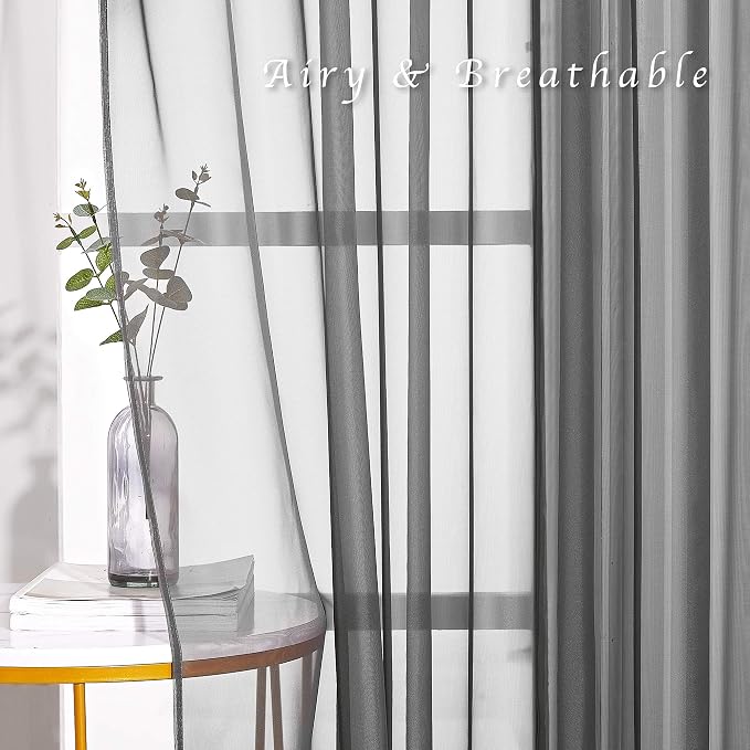 NICETOWN Dark Grey Sheer Curtains 90 inches Long 2 Panels, Grommet Top Soft - Image 5