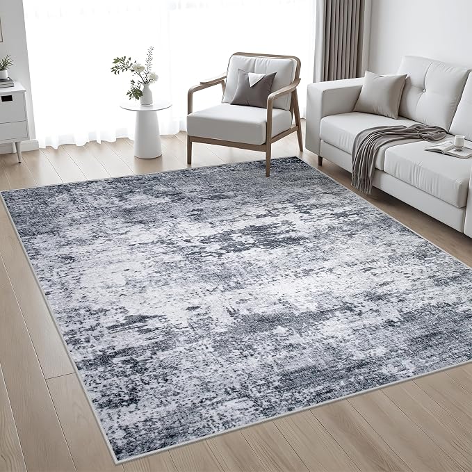Area Rug Living Room: 8x8 Modern Washable Indoor Soft Carpet Grey | - Image 2