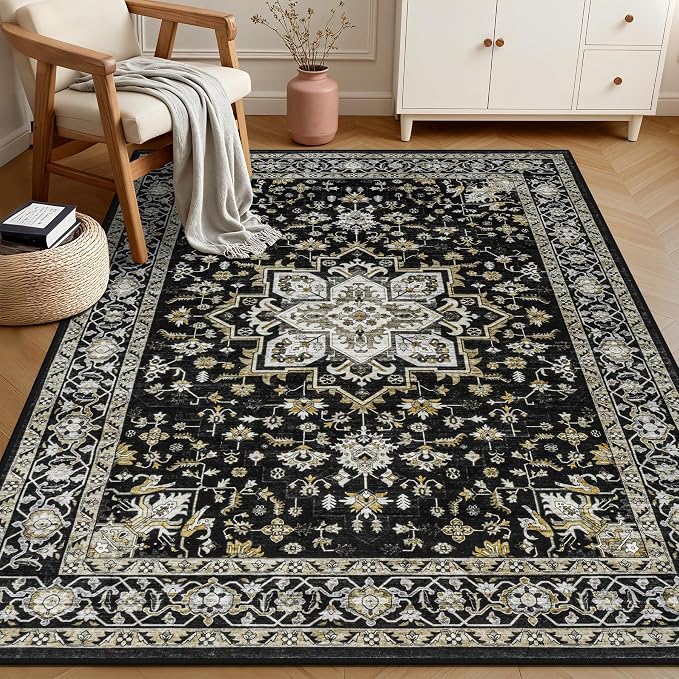 4x6 Area Rugs for Living Room: Washable Rug Soft Vintage Boho Medallion Carpet - Image 2